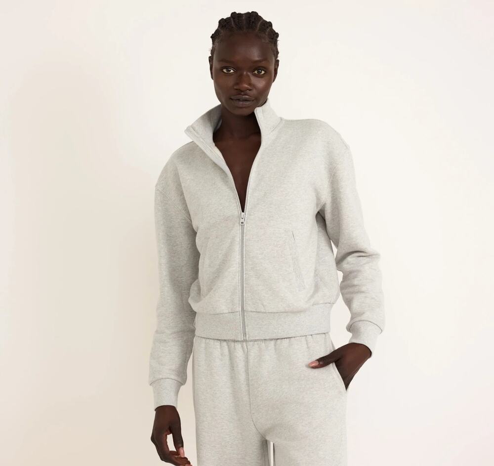 NWT Organic Basics Weekend Track Jacket Zip Sweatshirt Grey Melange Gray S $95